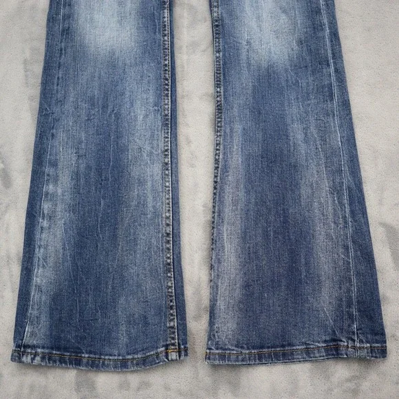 HM Pants Womens 28 Blue Denim Low Waist Boot Cut Flat Front Jeans Bottoms - Picture 14 of 16